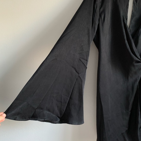Show Me Your Mumu Wrap Black Sheen Satin Romper - Picture 8 of 15